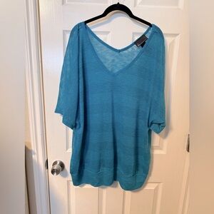Lane Bryant Teal V-Neck Sheer Blouse